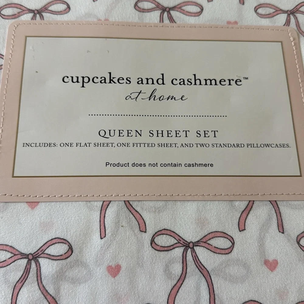 Cupcakes & Cashmere Pink Bows And Hearts QUEEN SIZE Sheet Set Coquette 2025 🩷🎀